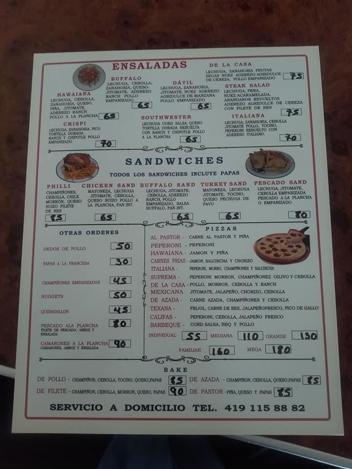 Menu at Burrito Joint pizzeria, San José Iturbide