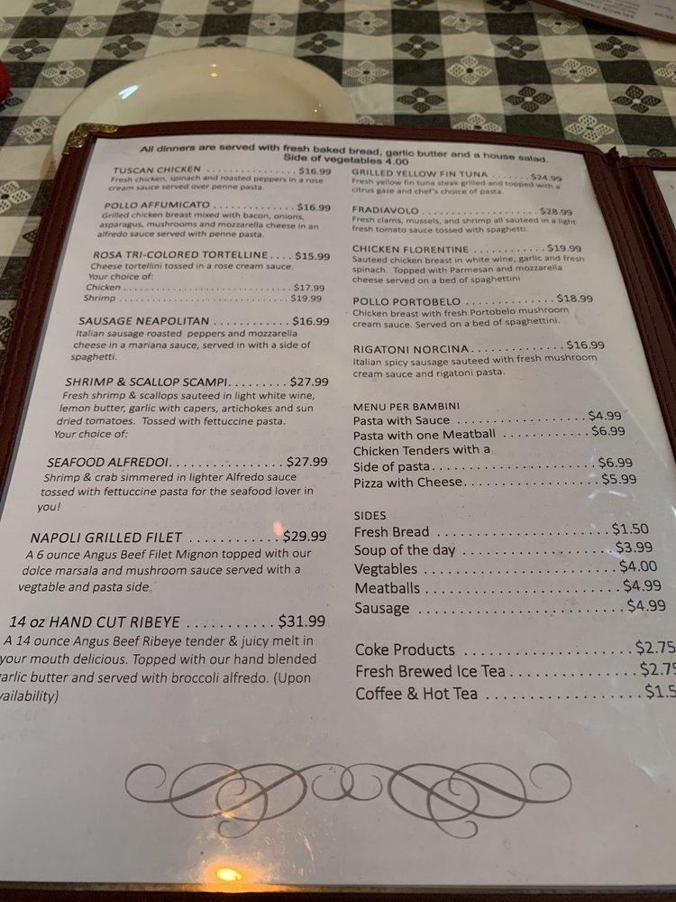 Menu at Rialto restaurant, Vidalia