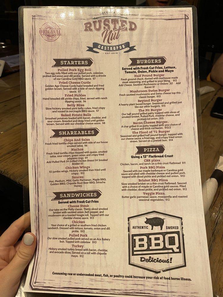 Menu at rusted Nut pub & bar, Osceola