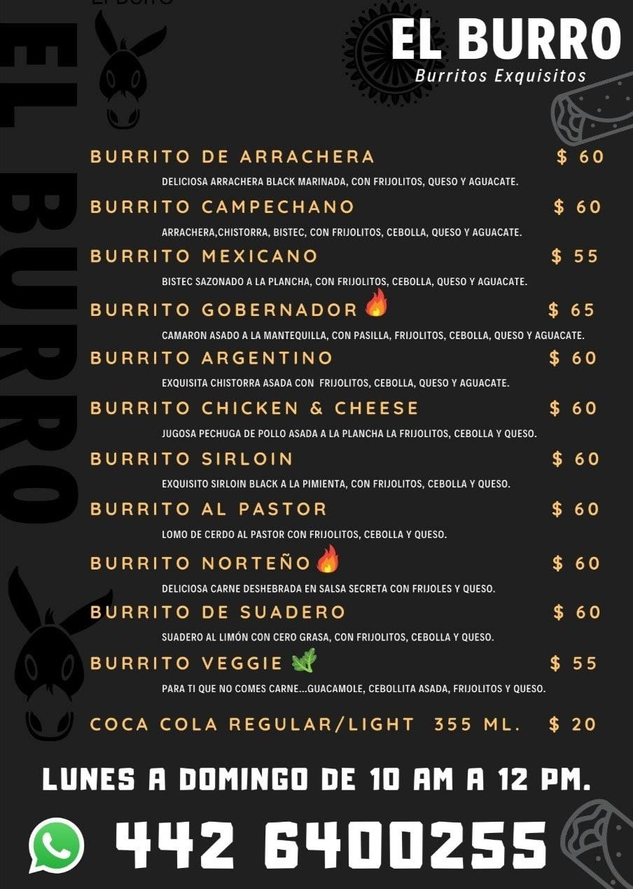 Carta del restaurante El Burro, Santiago del Querétaro, Ganaderías 1057