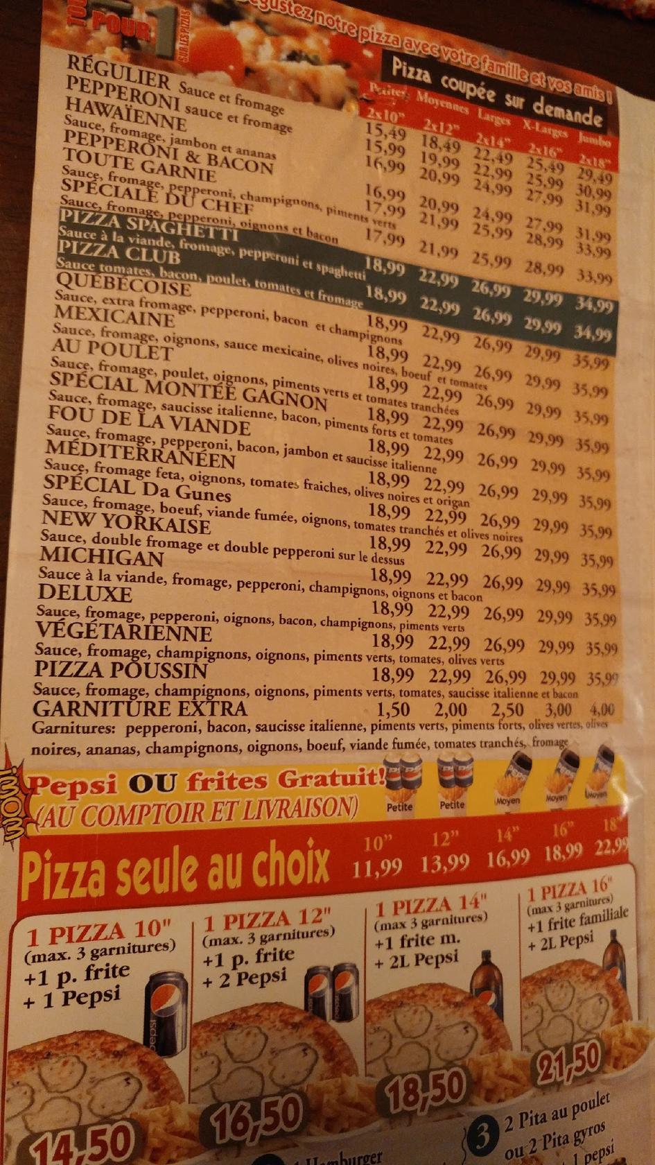 Menu au Restaurant Da Gunes, SainteAnnedesPlaines, 233 boulevard 1h0