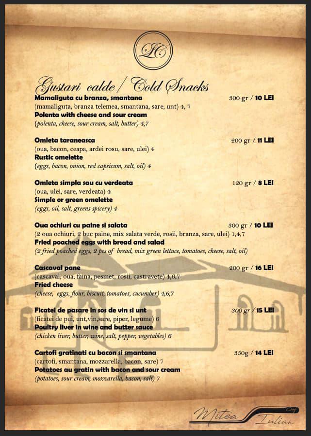 Menu At La Conac Curtea De Arge