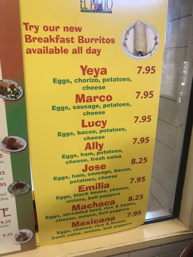 Menu at El Patio Mexican Restaurant, Santa Rosa, 425 Stony Point Rd