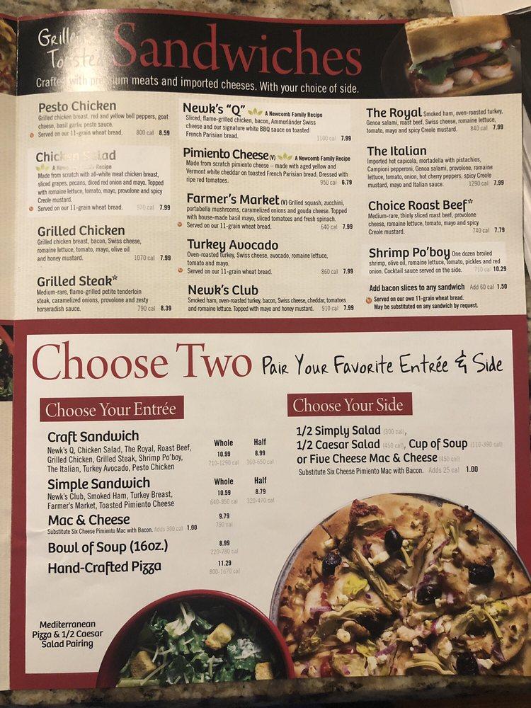 Menu at Newk's Eatery pizzeria, Tahlequah