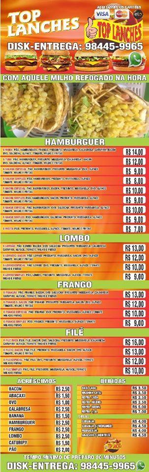 Top Lanche cardápio