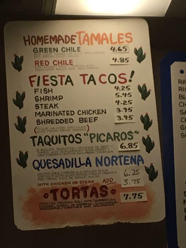 Menu at Burritos Fiesta Fresh Mexican restaurant, Flagstaff