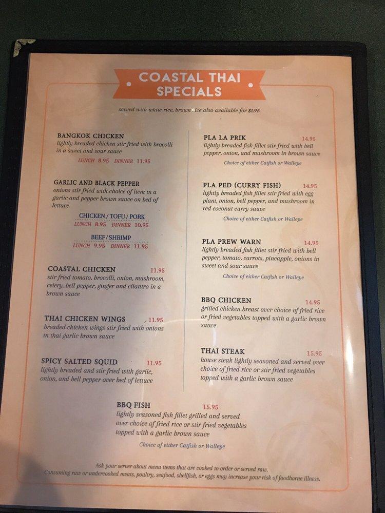 Menu at Coastal Thai restaurant, Wyandotte