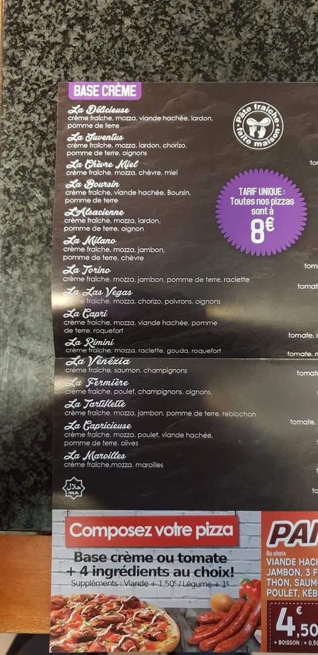 Menu au KOne pizzeria, Maubeuge
