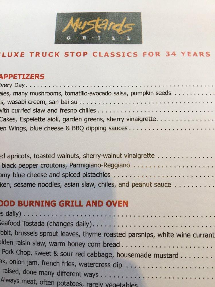 Menu at Mustards Grill restaurant, Yountville, St Helena Hwy