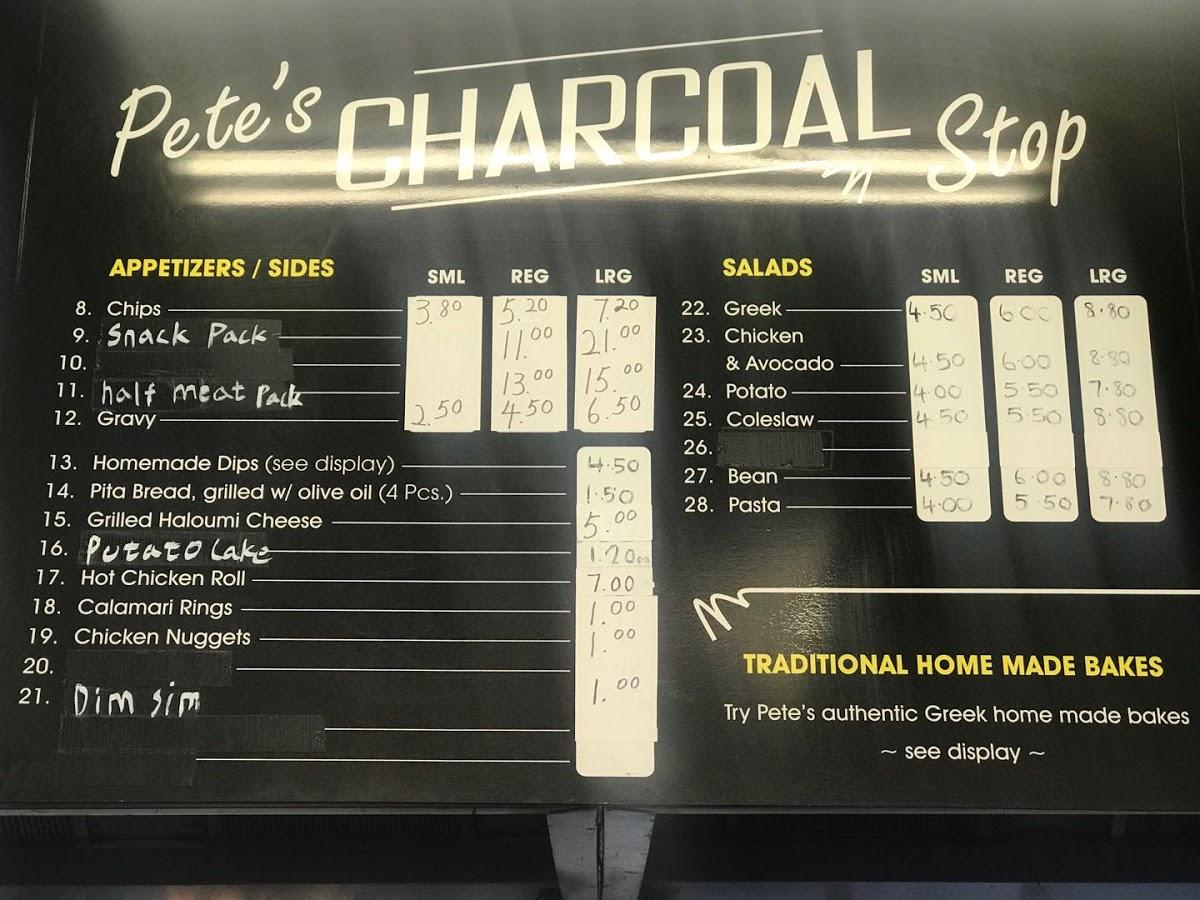 Menu at Pete's Charcoal Stop fast food, Ascot Vale