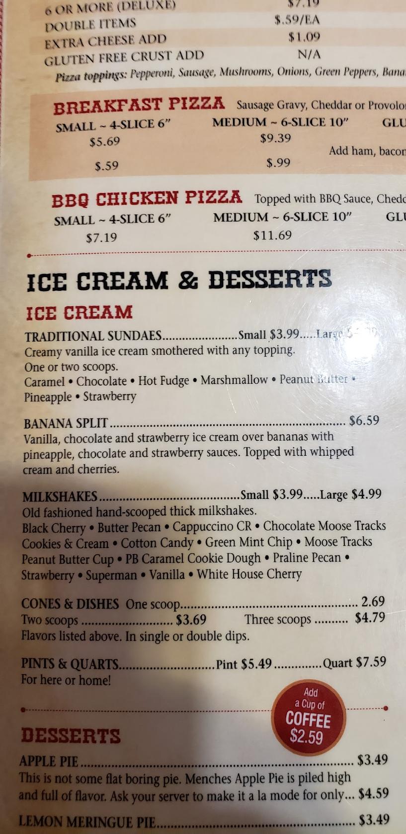 Menu at Menches Brothers Of Massillon restaurant, Massillon