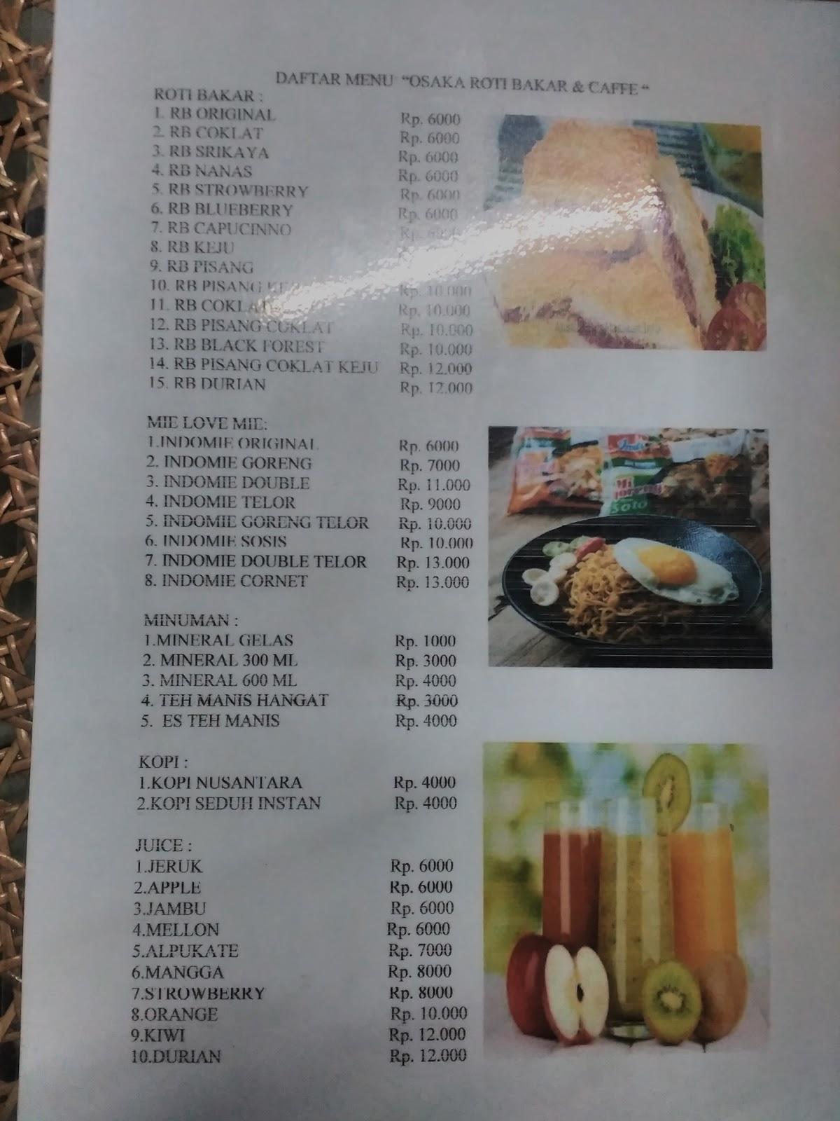 Menu at Osaka Roti Bakarku & Cafe, West Jakarta