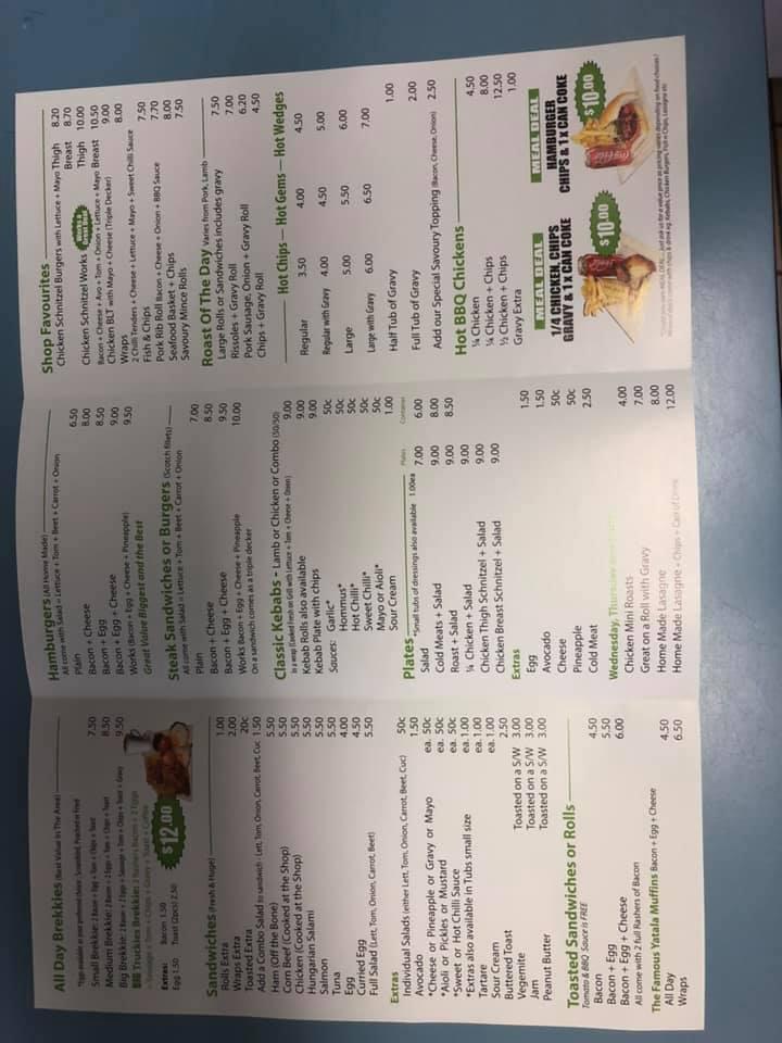 Menu at Yatala General Store Snackbar Takeaway, Yatala