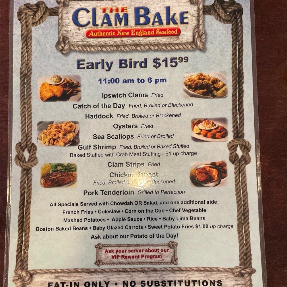 Menu at The Clam Bake restaurant, Fort Myers