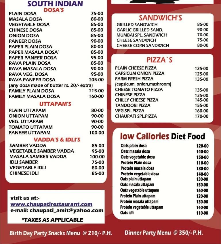 A.P. Takeaways menu