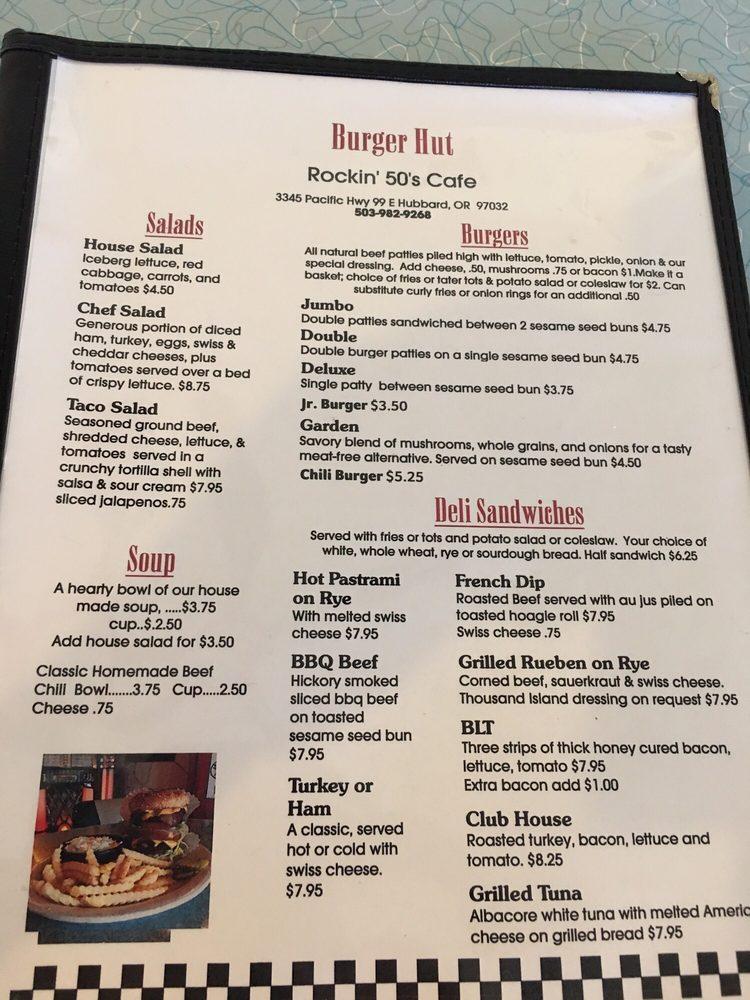 Menu at Burger Hut restaurant, Hubbard
