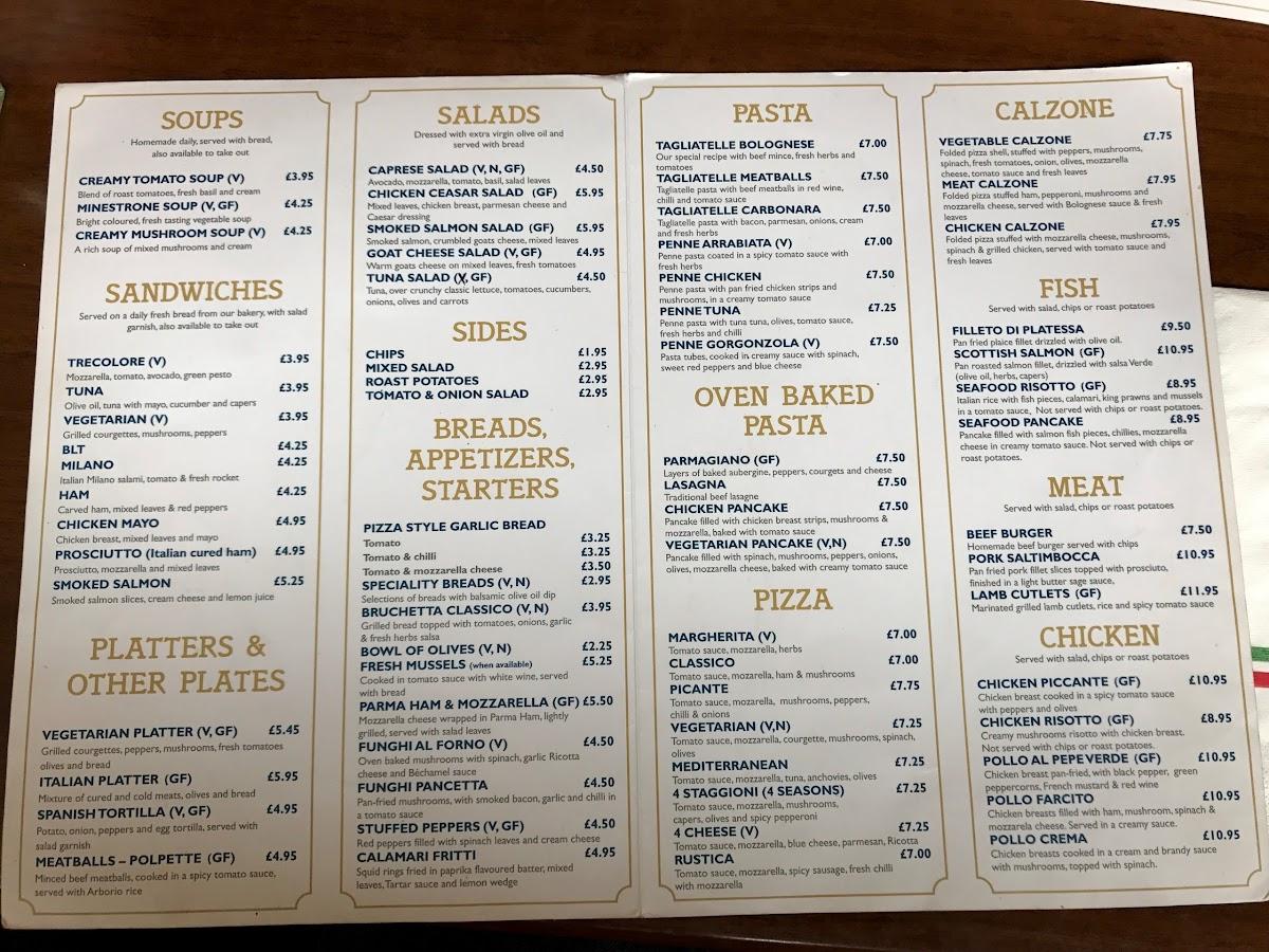 Menu at Caffe Piazza cafe, Sheffield