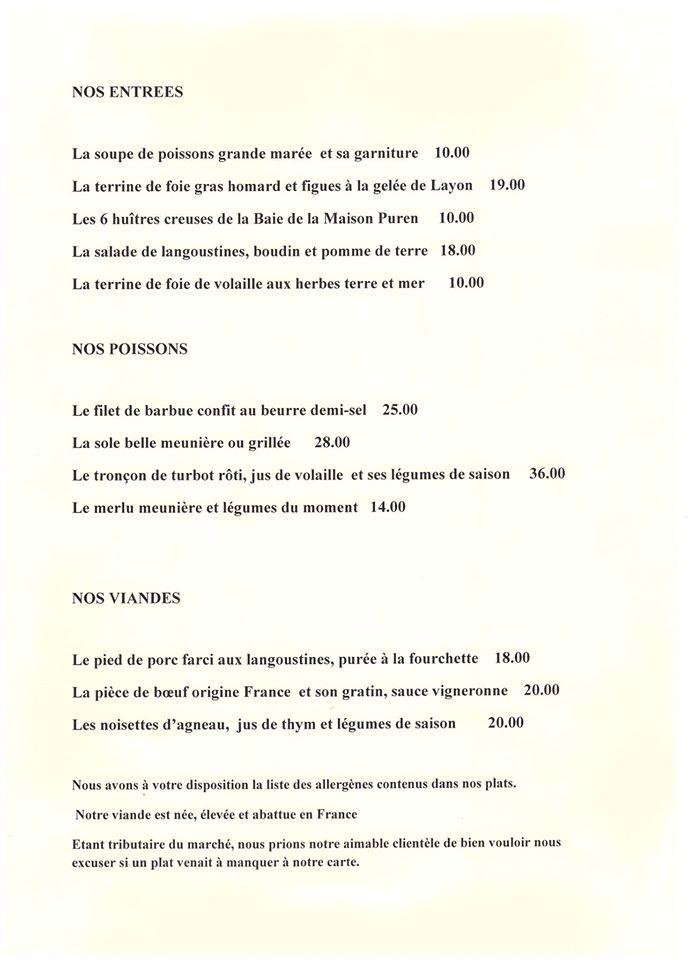 Menu at Restaurant Le Verger de la Mer, Quiberon, 1 Bd Louison Bobet