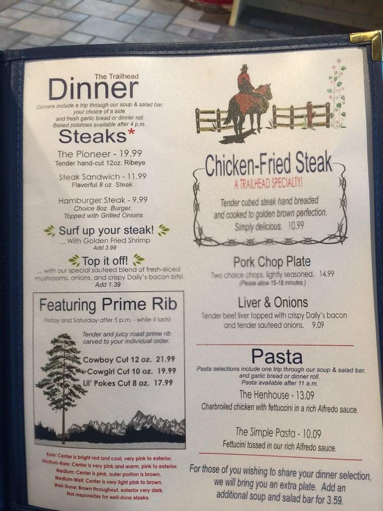 Menu at Trailhead Restaurant, Riverton