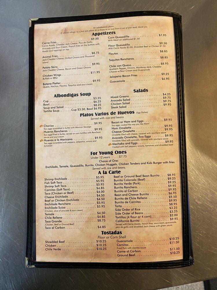 Menu at Roberto's Mexican Food restaurant, Rosamond
