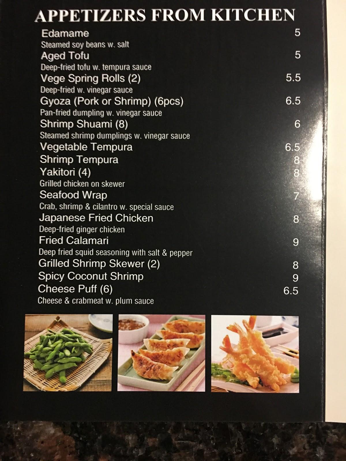 Menu at Sakura Japanese restaurant, Chambersburg