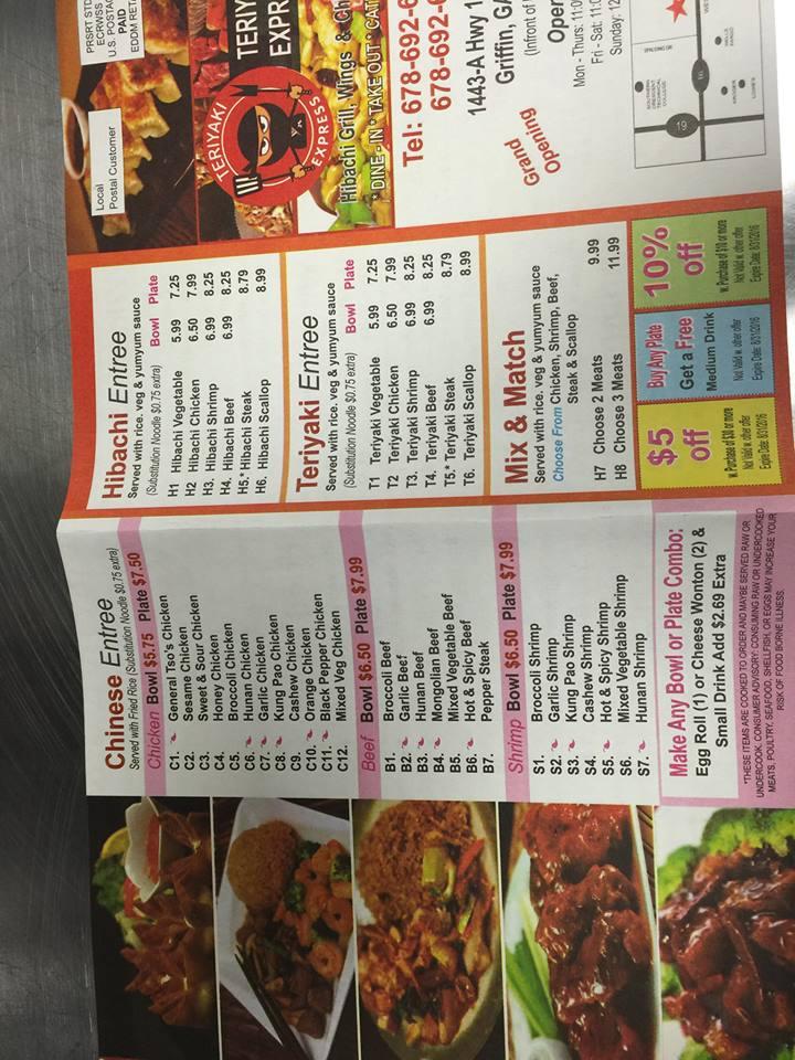 Menu at Teriyaki Express Grill,Chinese & Wings restaurant, Griffin, GA16