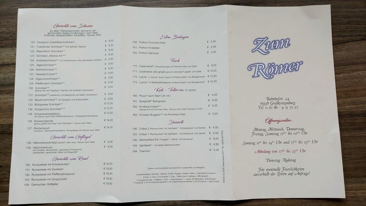 Menu au Restaurant Zum Römer Großkrotzenburg