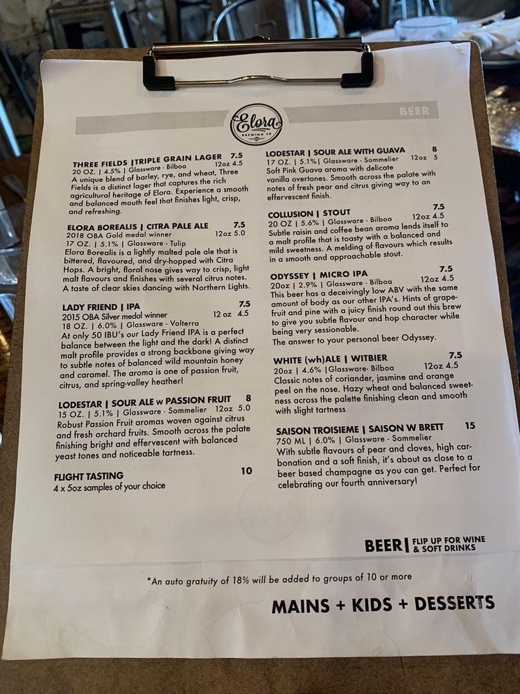 Menu at Elora Brewing pub & bar, Elora