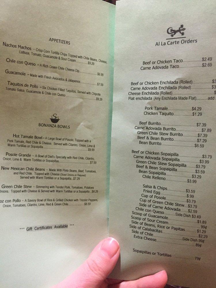 Menu at Hot Tamales restaurant, Rio Rancho, Rio Rancho Dr SE