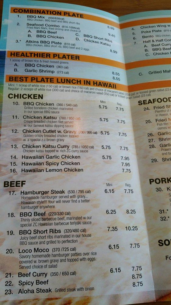 Menu at ZC Hawaiian BBQ Restaurant, Greensboro