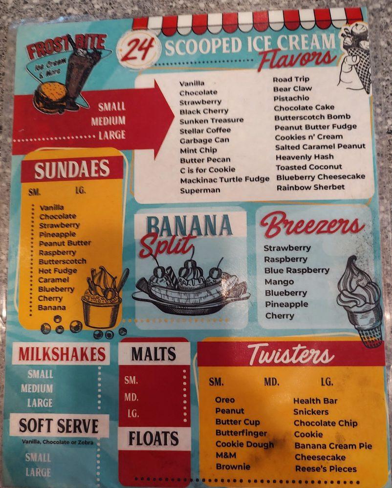 Menu at Frostbite Ice Cream & More restaurant, Frostproof