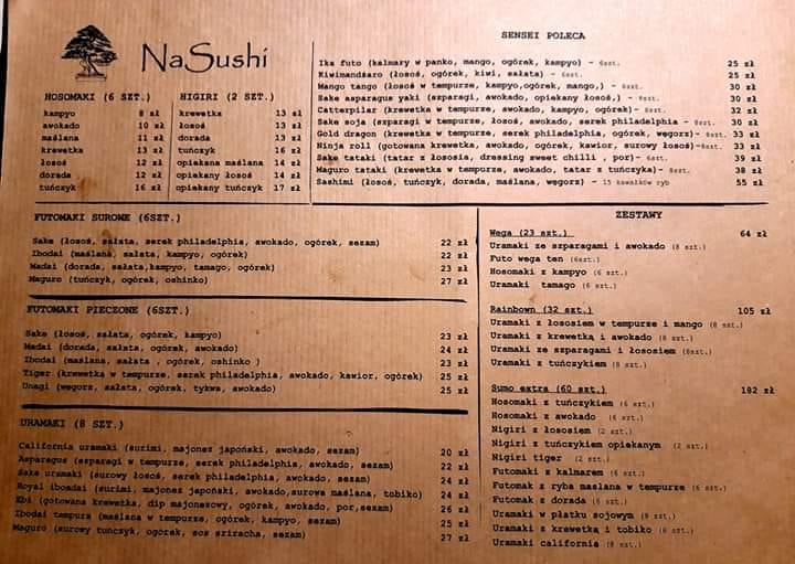 Menu at NaSushi KROSNO restaurant, Krosno