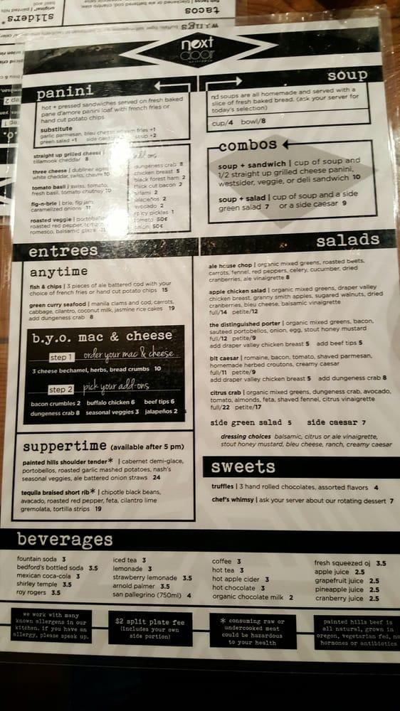 Menu at Next Door GastroPub, Port Angeles, 113 W 1st St