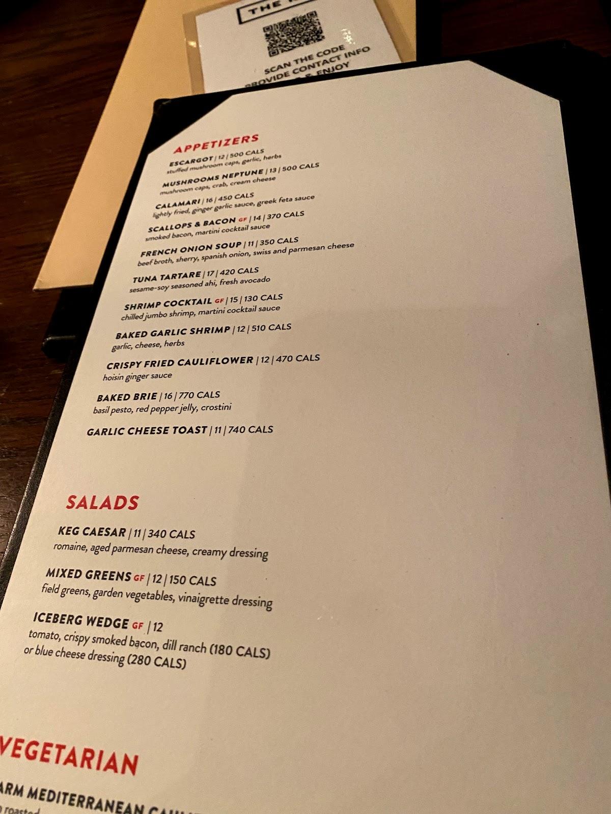 Carta de The Keg Steakhouse + Bar Mississauga Northwest, Mississauga