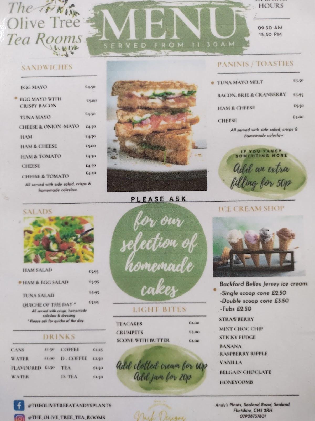 Menu at The Olive Tree Tea Rooms, Sealand Road, Deeside