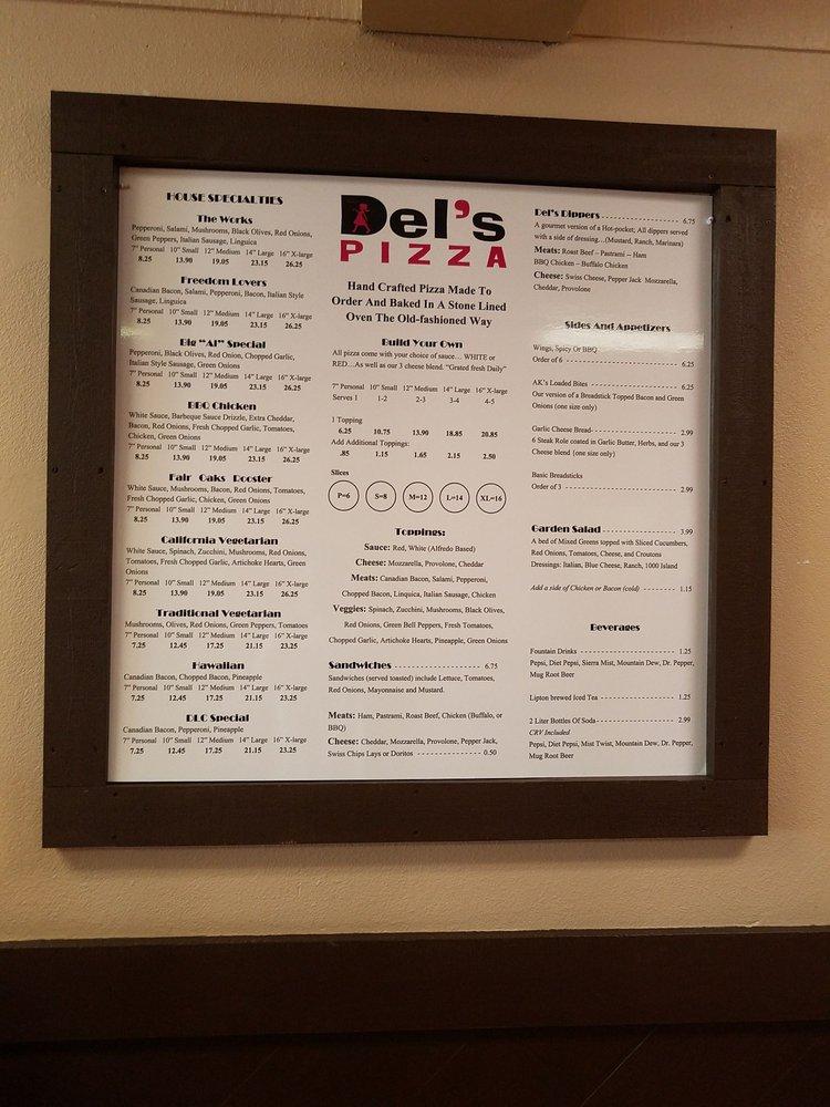 Menu at Del's Family Pizza pizzeria, Fair Oaks