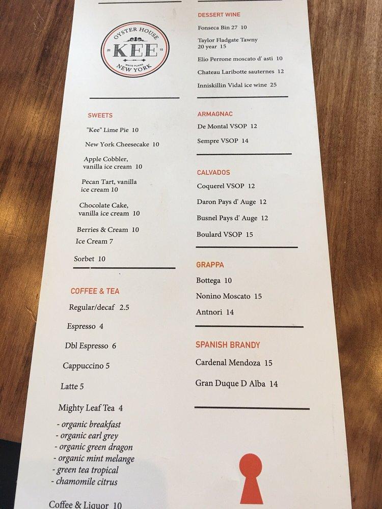 Menu at KEE Oyster House pub & bar, White Plains