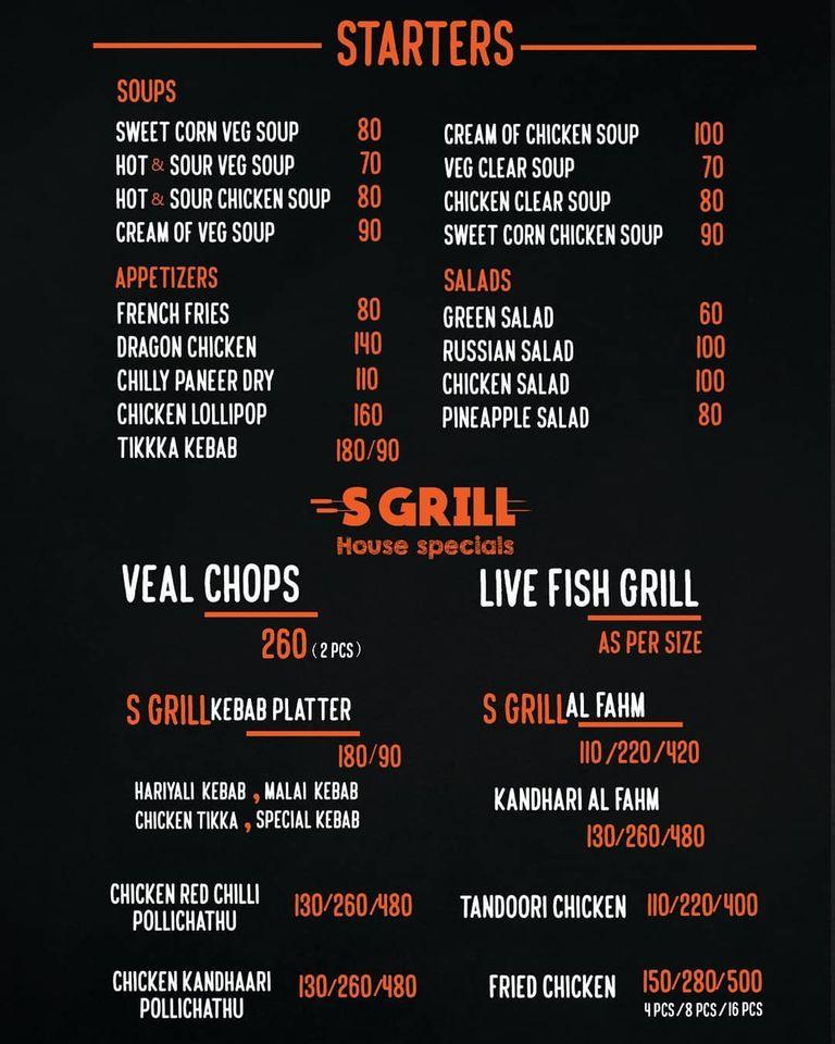 Sgrill Restaurant menu