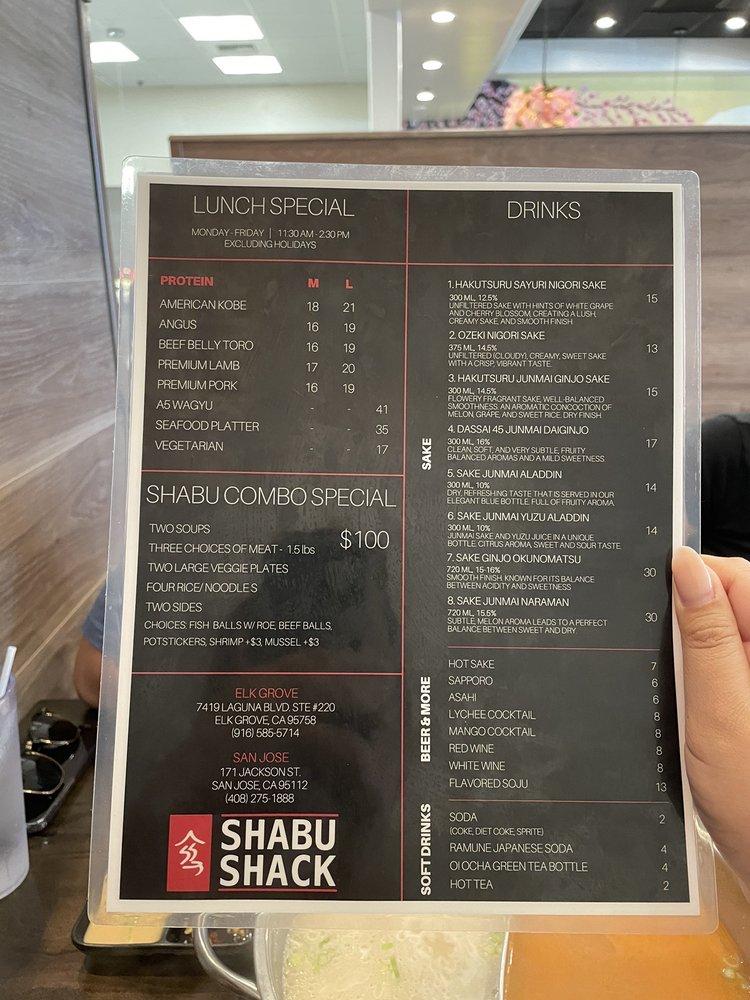 Menu at Shabu Shack restaurant, Elk Grove