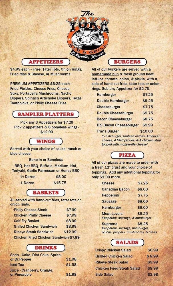Menu at The Yoke Bar and Grill, Coffeyville