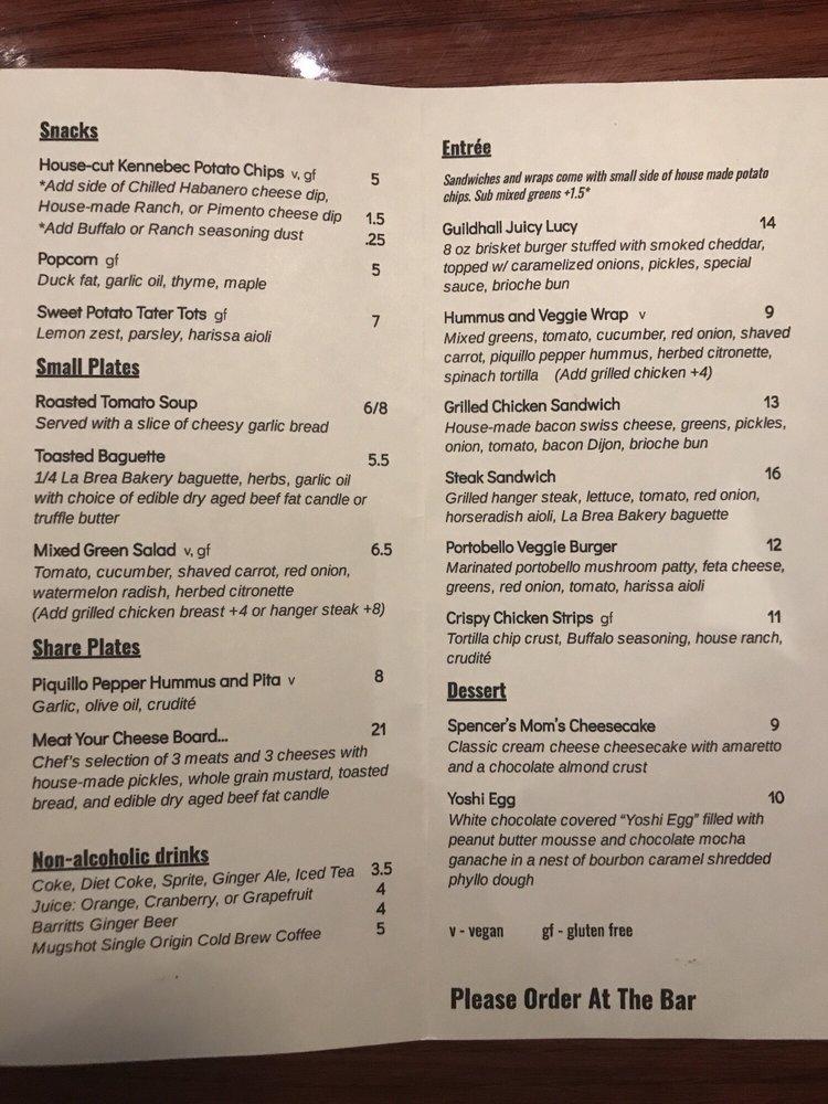 Menu at Guildhall pub & bar, Burbank