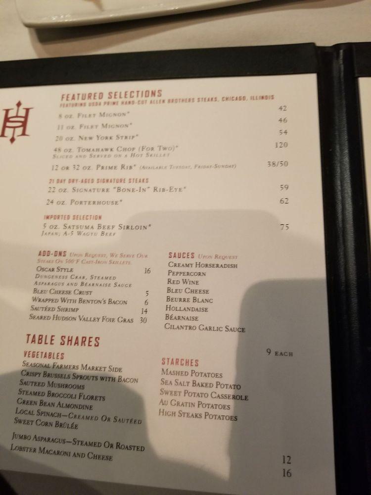 Menu at High Steaks steakhouse, Lincoln