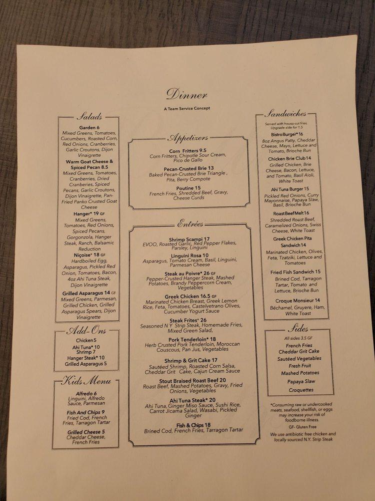 Menu at Battle Street Bistro restaurant, Manassas