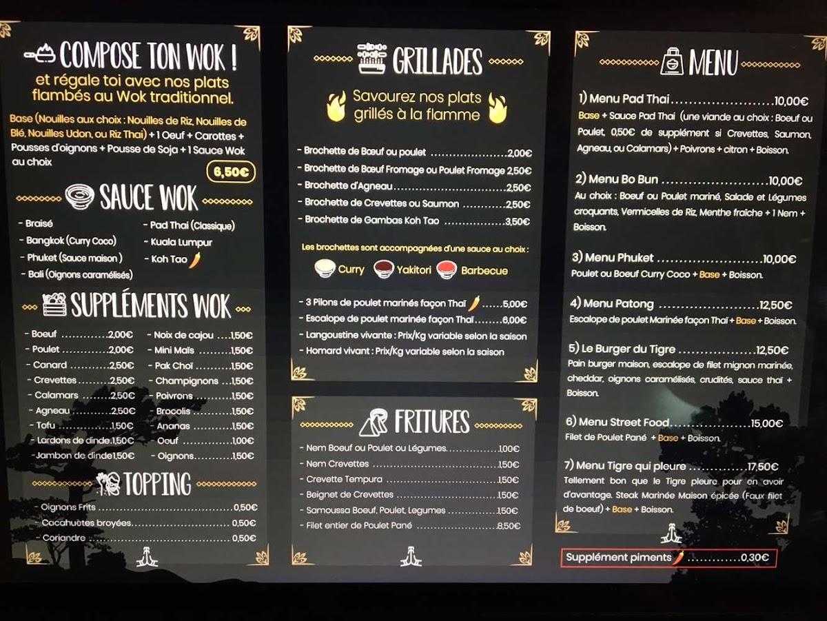 Menu at Koh Tao Thai Street Food restaurant, Lille