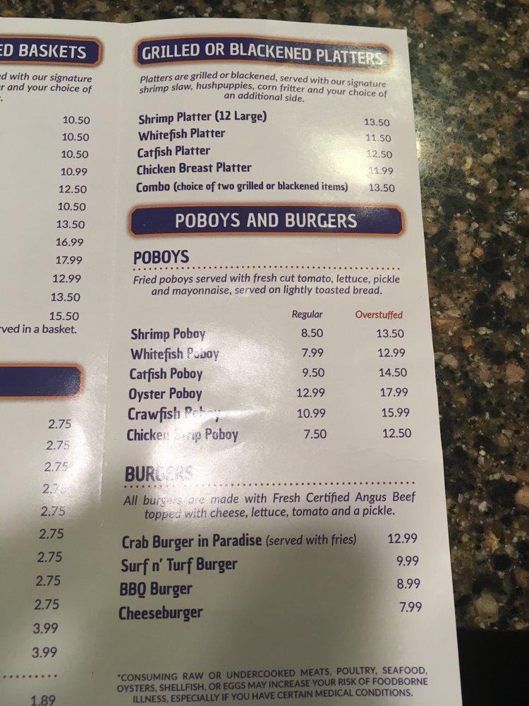 Menu at Shrimp Basket restaurant, Panama City Beach, Front Beach Rd