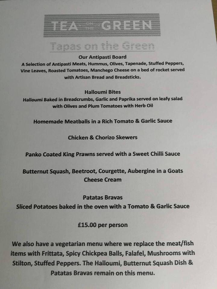 Menu at Tea On The Green cafe, York