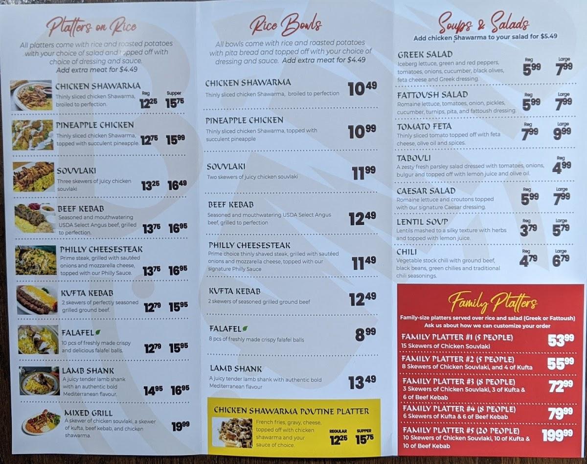 Menu at Bebo’s Mediterranean & Middle Eastern Restaurant, Burlington