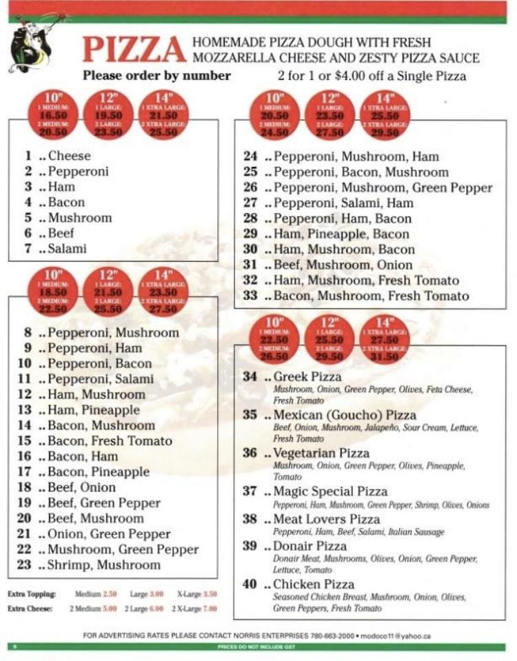 Menu at Magic Pizza Since 1997 LTD restaurant, Elk Point