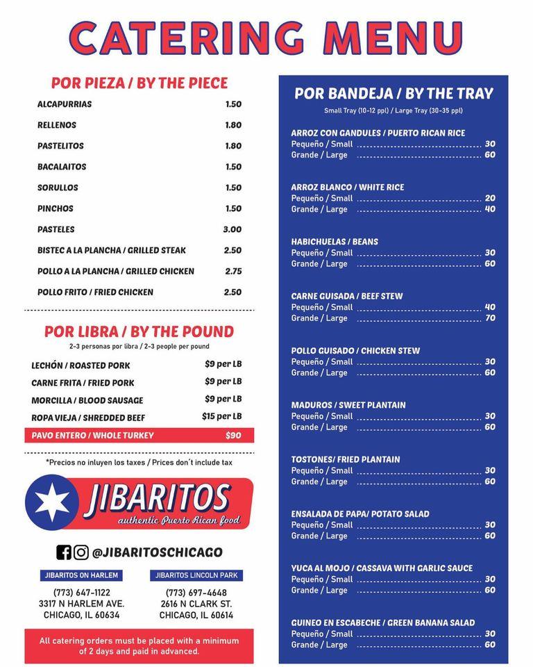 Menu at Jibaritos on Harlem, Chicago