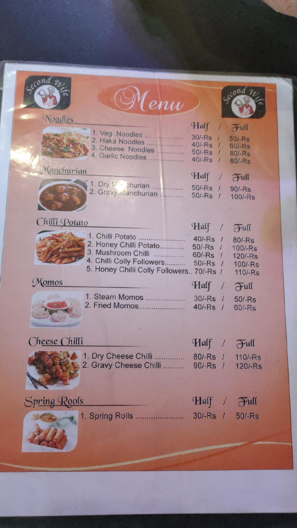 Menu at Second Wife, Hariana